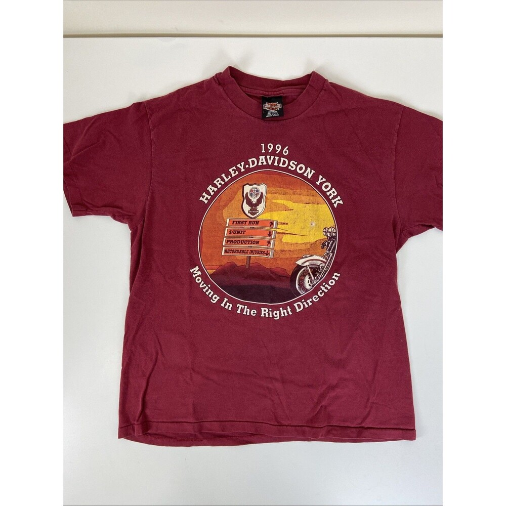 Vintage 90s Harley Davidson York PA Factory Graphic T Shirt Single Stitch Red L